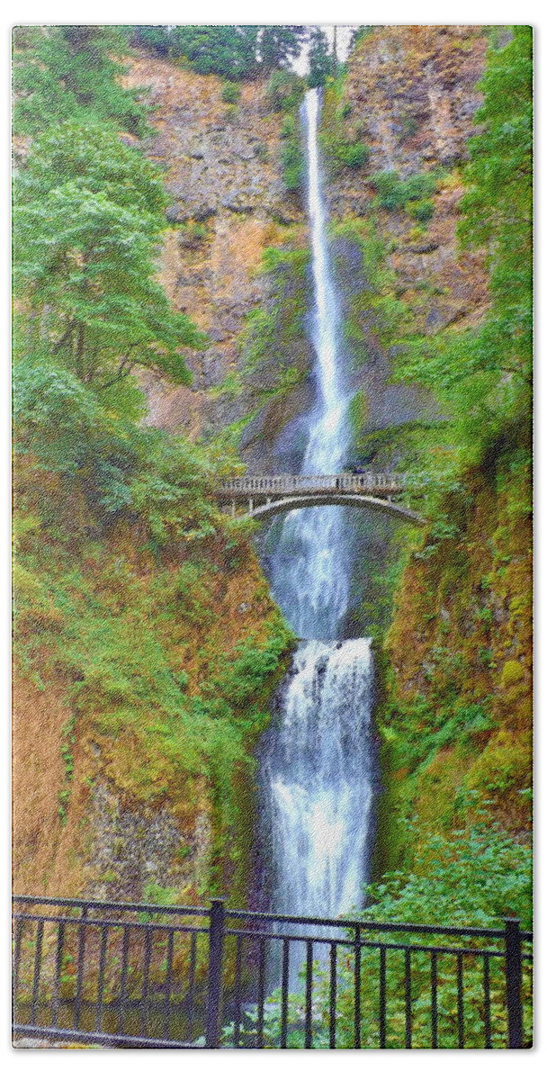 Landscape Hand Towel featuring the photograph Multnomah Falls by Bill TALICH