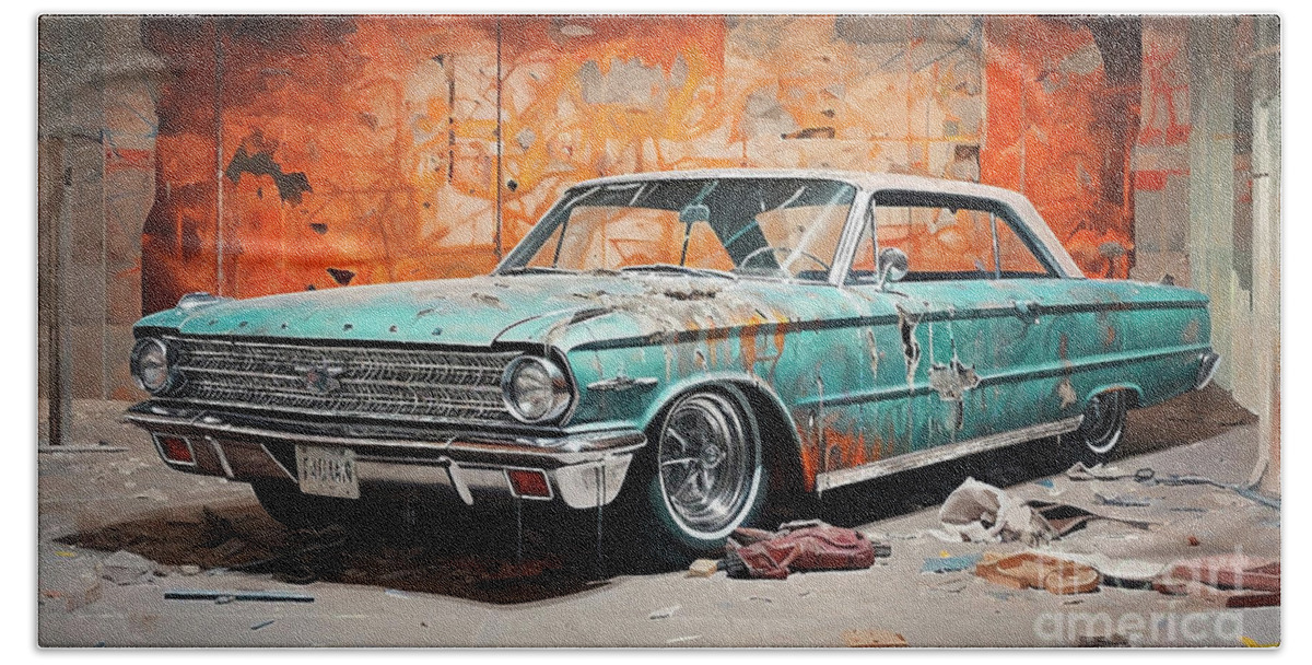 Vehicles Bath Towel featuring the drawing Muscle Car 1183 Ford Galaxie 500 supercar by Clark Leffler