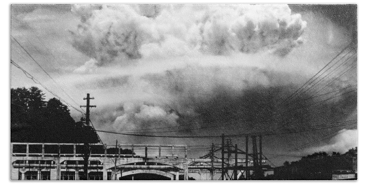 Atomic Bomb Bath Towel featuring the photograph Mushroom Cloud Over Nagasaki From Koyagi-jima - WW2 - 1945 by War Is Hell Store