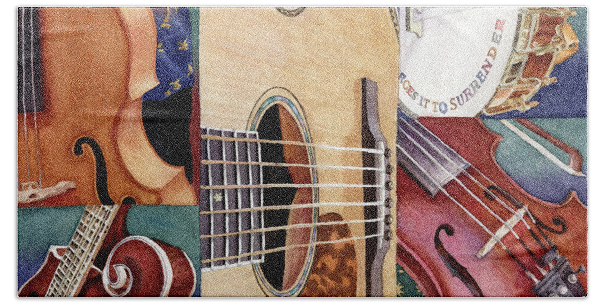 Music Painting Bath Towel featuring the painting Music Mosaic by Anne Gifford
