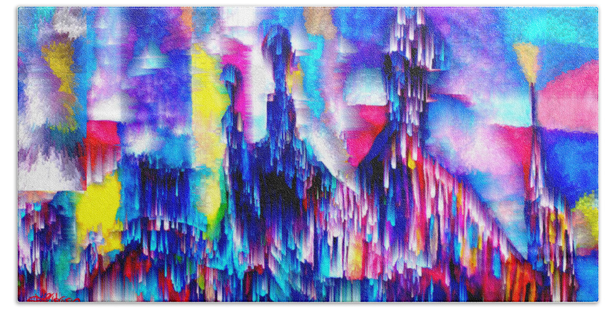 City Lights Bath Towel featuring the mixed media Music of the City by Seth Weaver