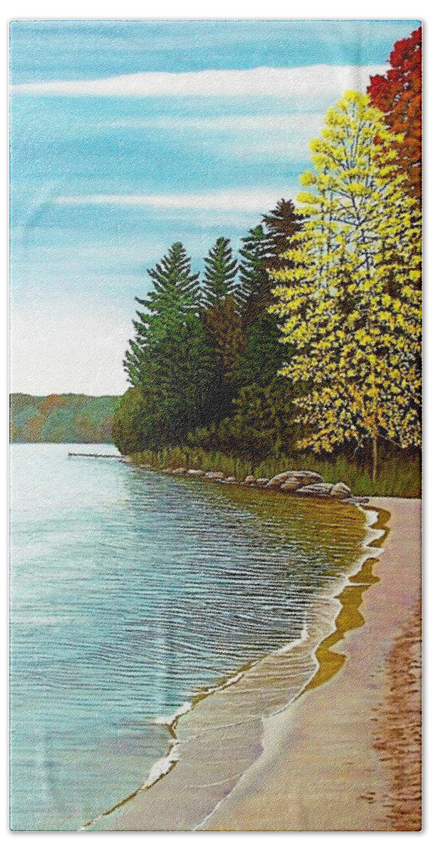 Landscapes Hand Towel featuring the painting Muskoka Beach by Kenneth M Kirsch