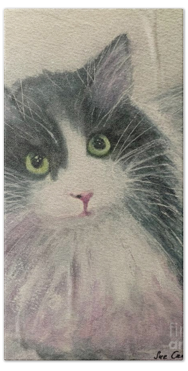 Cat Hand Towel featuring the painting Mussie by Sue Carmony