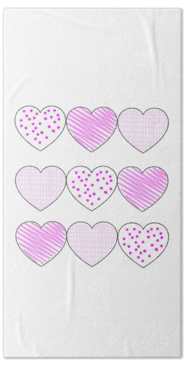 Heart Bath Towel featuring the digital art My Pink Hearts by Moira Law