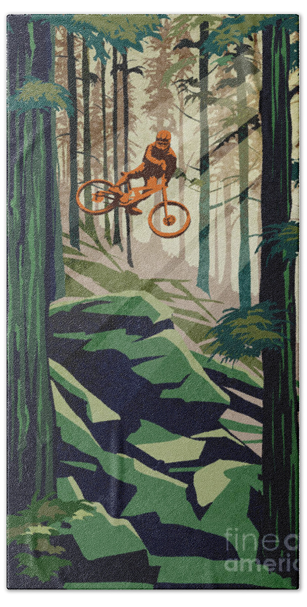 Cycling Art Bath Towel featuring the painting my therapy Revelstoke by Sassan Filsoof