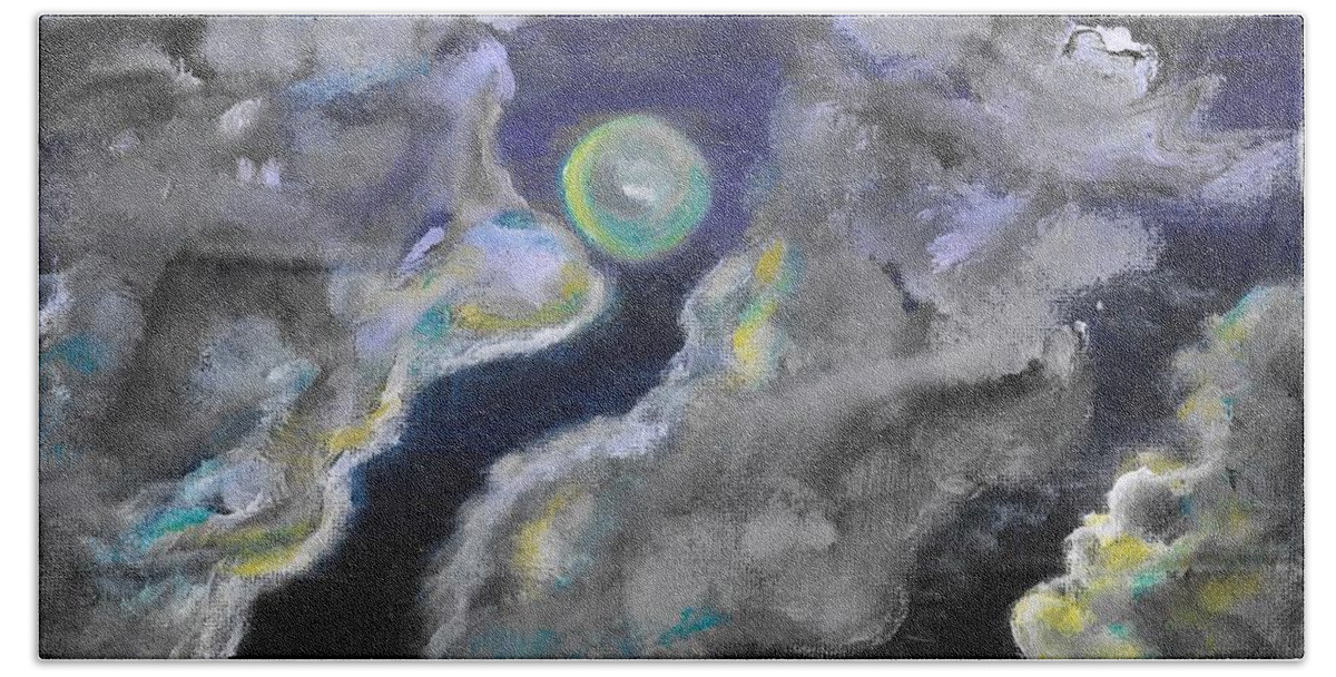 Moon Bath Towel featuring the painting Mysterious Night by Esoteric Gardens KN