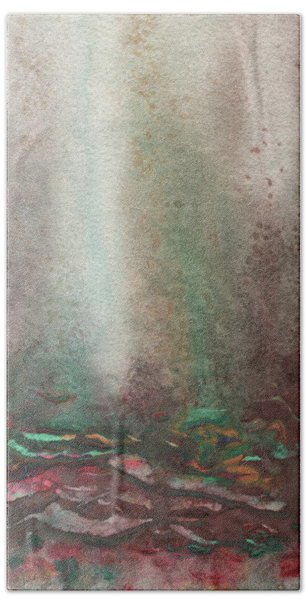 Mist Bath Towel featuring the painting Mystic Landscape Abstract Watercolor Art by Irina Sztukowski