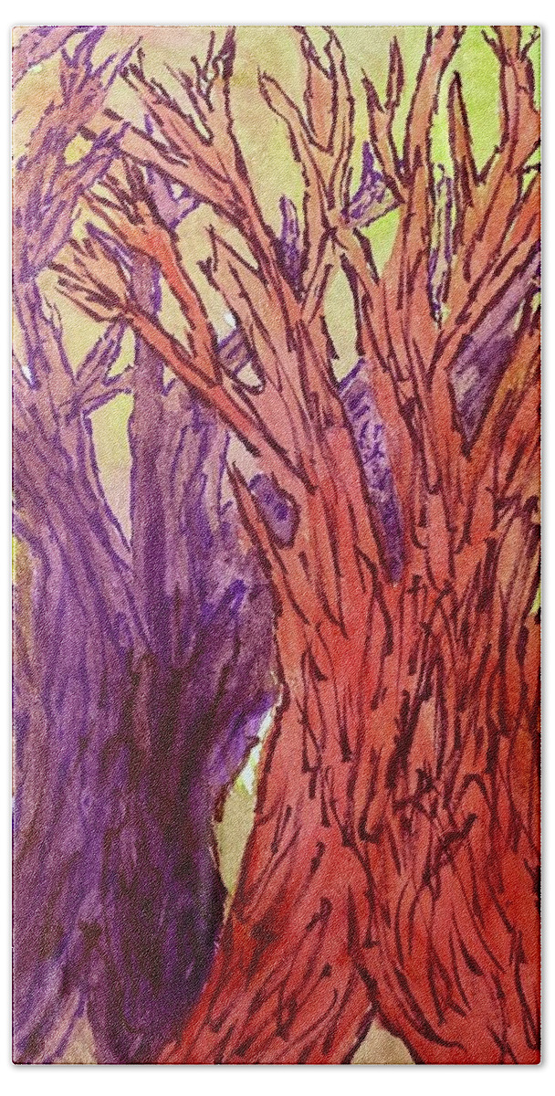 Trees Hand Towel featuring the painting Naked Trees #5 by Anjel B Hartwell