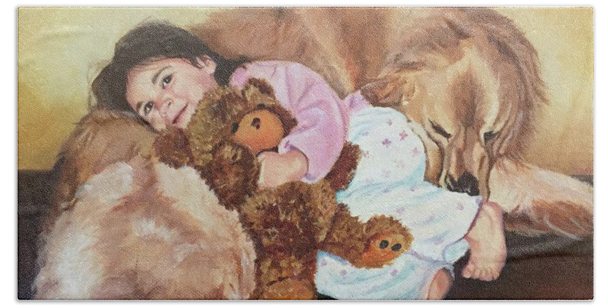 Dog Hand Towel featuring the painting Nap time by Judy Rixom