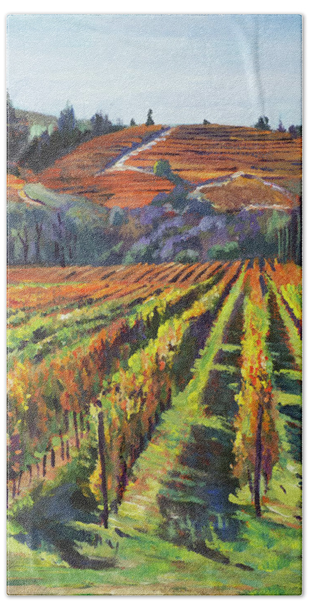 Vineyards Bath Towel featuring the painting Napa Cabernet Harvest by David Lloyd Glover