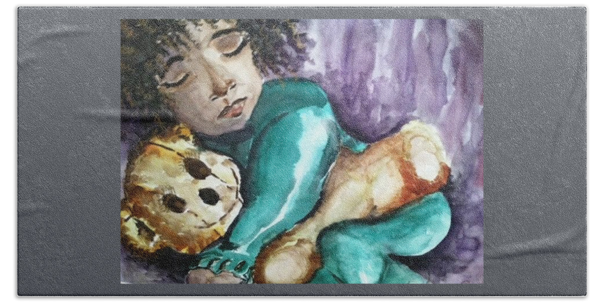  Hand Towel featuring the painting Naptime by Angie ONeal