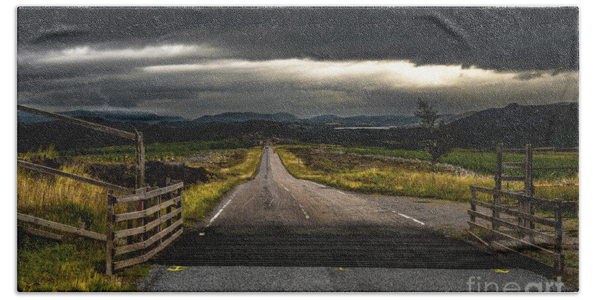 Scotland Bath Towel featuring the photograph Narrow Highland Road Near Loch Ness In Scotland by Andreas Berthold