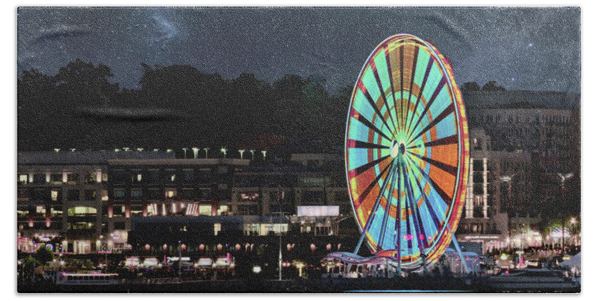 National Harbor Hand Towel featuring the photograph National Harbor at night by Buddy Scott