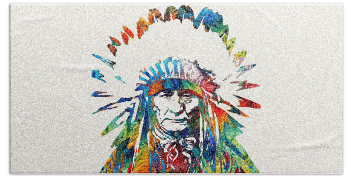 Native American Bath Sheet featuring the painting Native American Art - Chief - By Sharon Cummings by Sharon Cummings