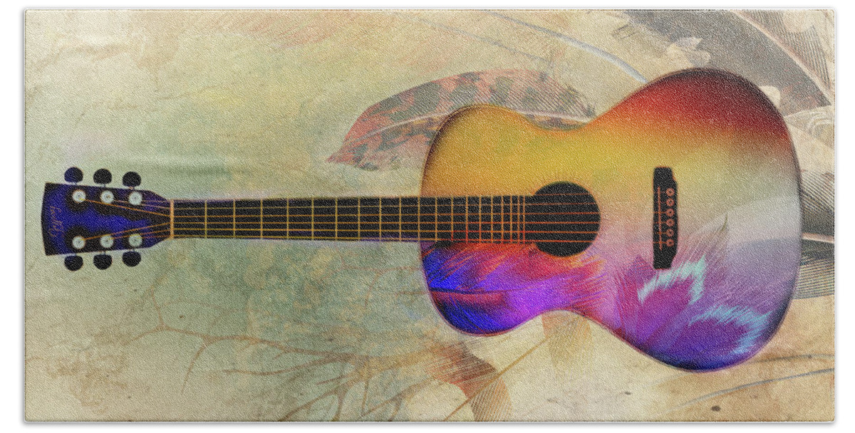 Guitar Bath Towel featuring the mixed media Native Strings II by Colleen Taylor