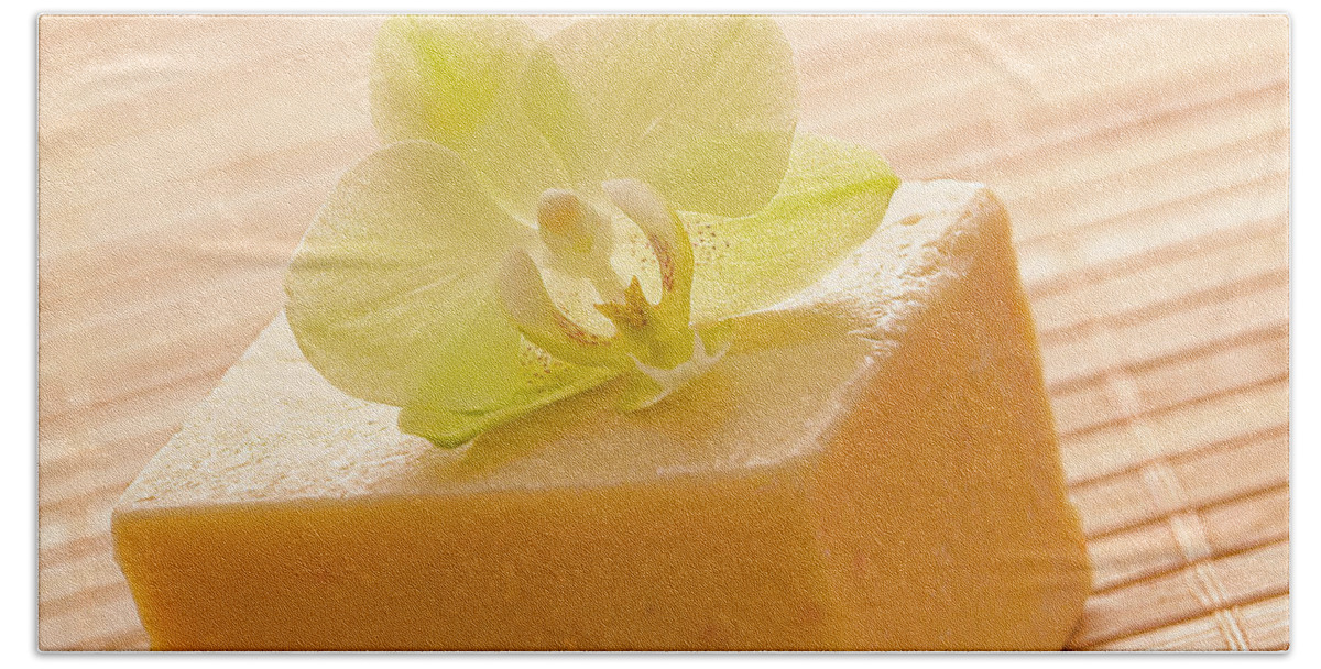 Aromatherapy Bath Towel featuring the photograph Natural Aromatherapy Artisanal Soap in a Spa by Olivier Le Queinec