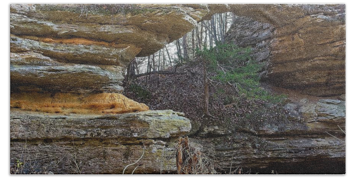 Natural Hand Towel featuring the photograph Natural Bridge State Park, WIsconsin by Steven Ralser