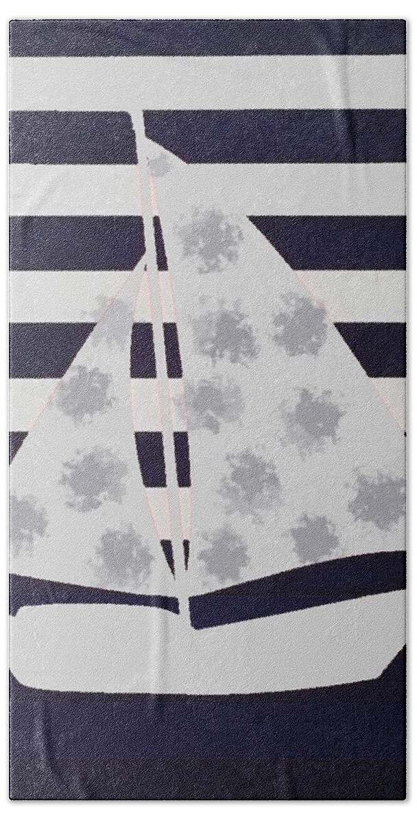 Nautical Bath Towel featuring the mixed media Nautical Sailboat by Vesna Antic