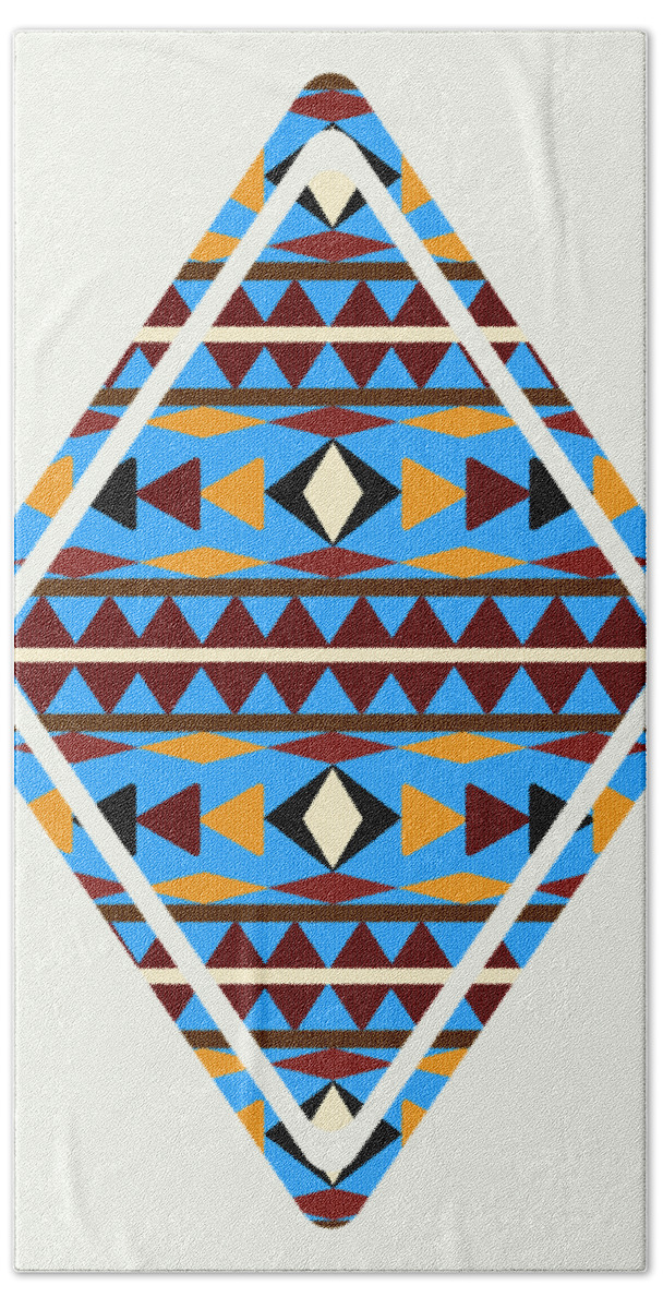 Navajo Bath Towel featuring the mixed media Navajo Blue Pattern Art by Christina Rollo
