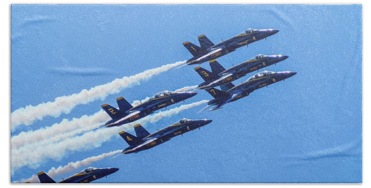 Dallas Air Show Bath Towel featuring the photograph Navy Blue Angels by Robert Bellomy