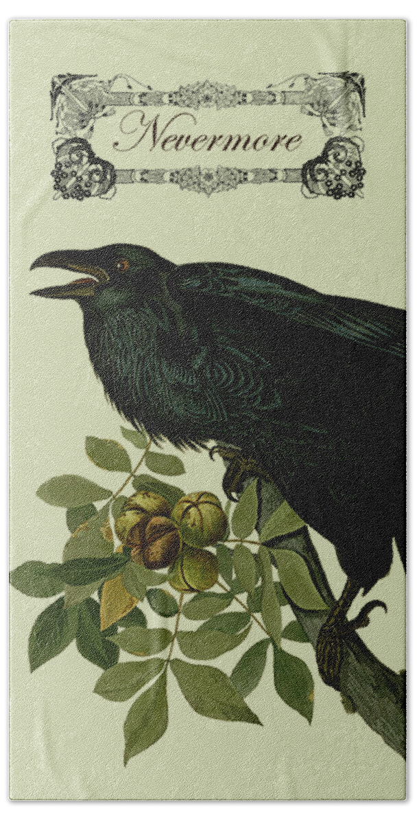 Raven Hand Towel featuring the digital art Nevermore art by Madame Memento