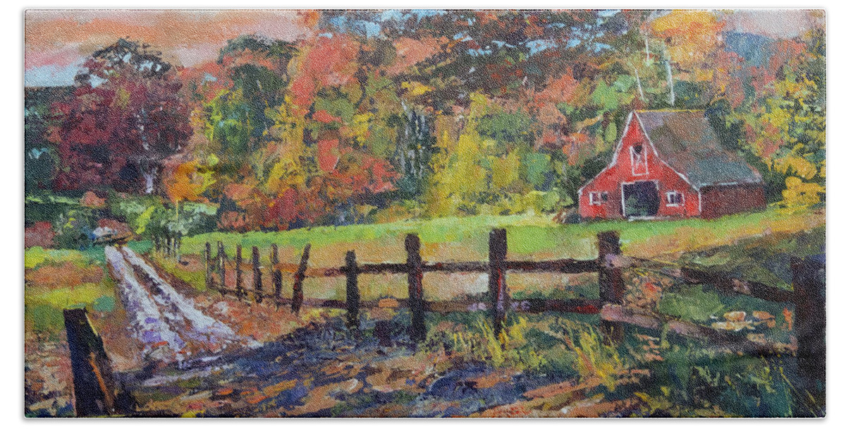 Landscape Bath Towel featuring the painting New England Colors by David Lloyd Glover