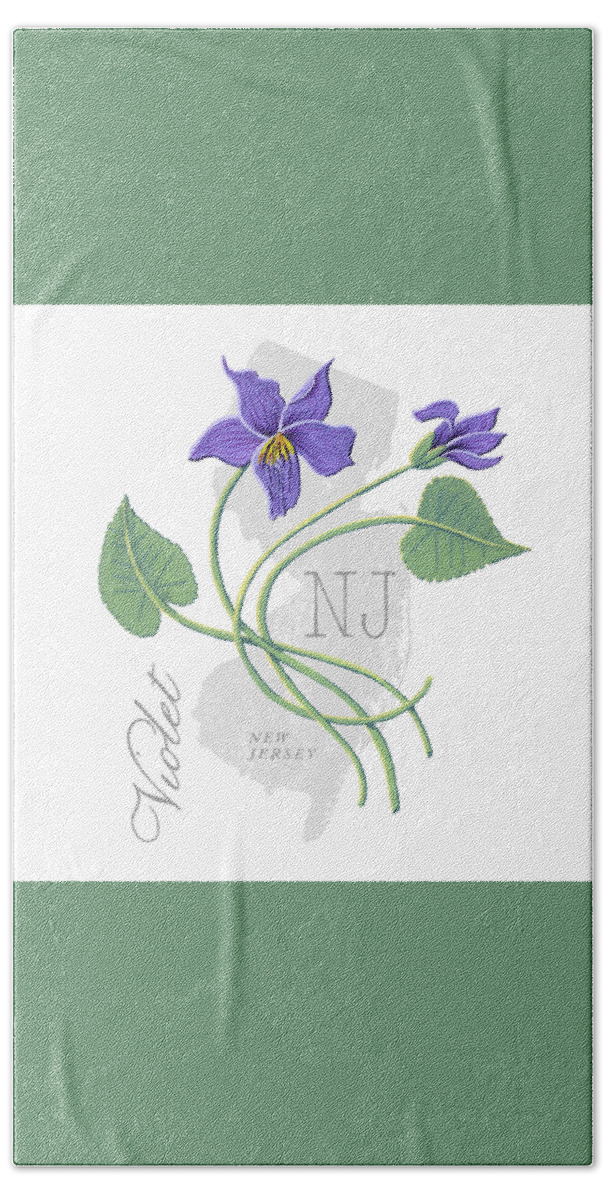 New Jersey Bath Towel featuring the painting New Jersey State Flower Violet Art by Jen Montgomery by Jen Montgomery