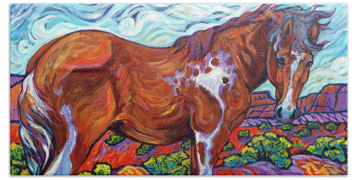 Horse Hand Towel featuring the painting New Mexico Pony by Jenn Cunningham