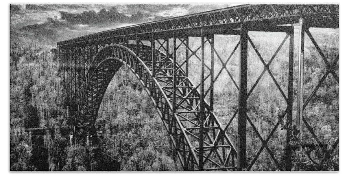 New River Gorge Hand Towel featuring the photograph New River Gorge Bridge BW by SC Shank