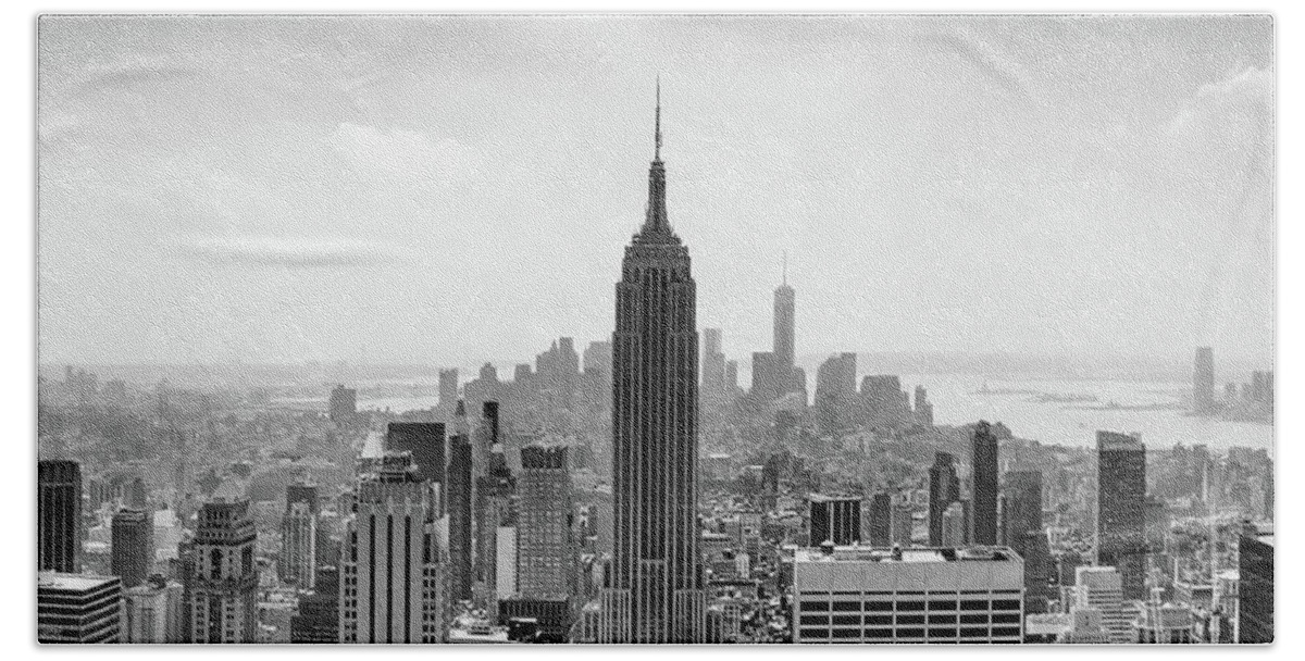New York Hand Towel featuring the photograph New York City Skyline BW Triptych_2 by Az Jackson