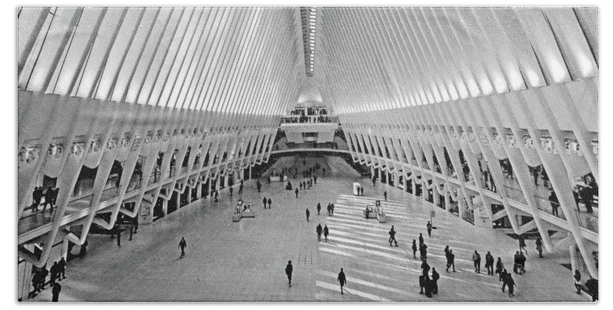 The Oculus Bath Towel featuring the photograph New York City, USA. The Oculus World Trade Center Transit Hub by Carlos Alkmin