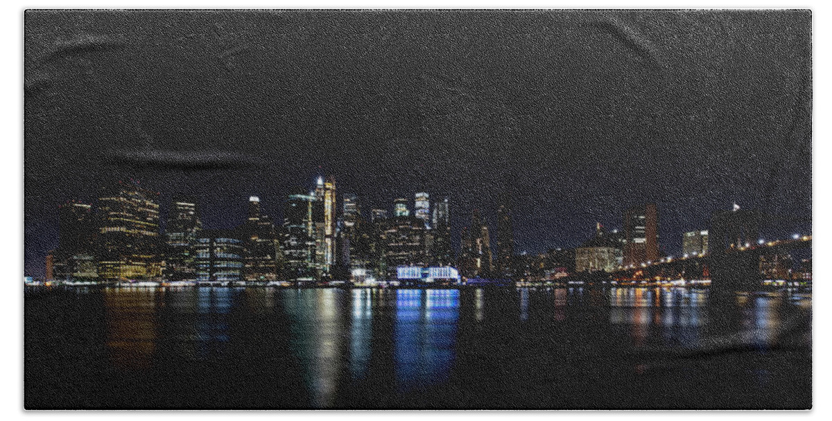 Brooklyn Bridge Hand Towel featuring the photograph New York Nightscape by Marlo Horne
