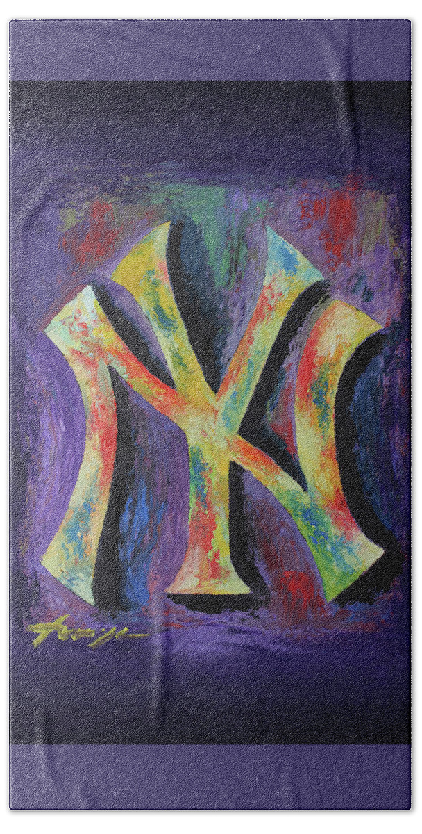Baseball Hand Towel featuring the painting New York Yankees Baseball by Dan Haraga