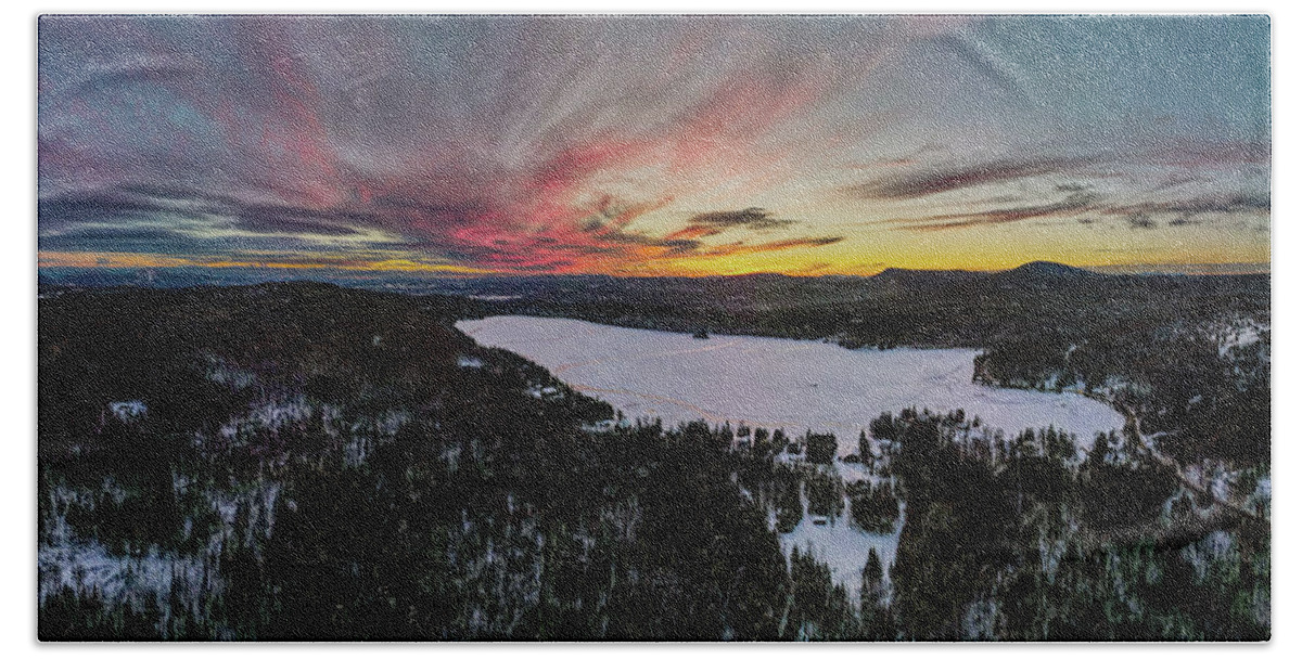2021 January Hand Towel featuring the photograph Newark Pond Vermont Sunset by John Rowe