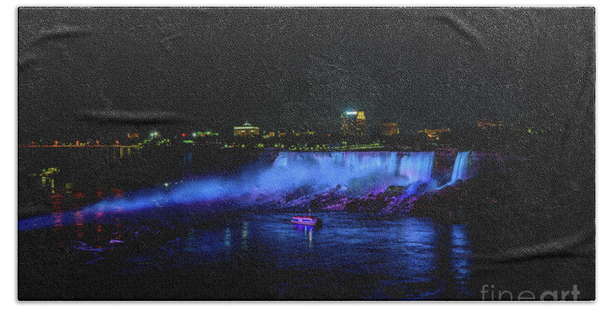 2022 Bath Towel featuring the photograph Niagara Falls at Night by Stef Ko