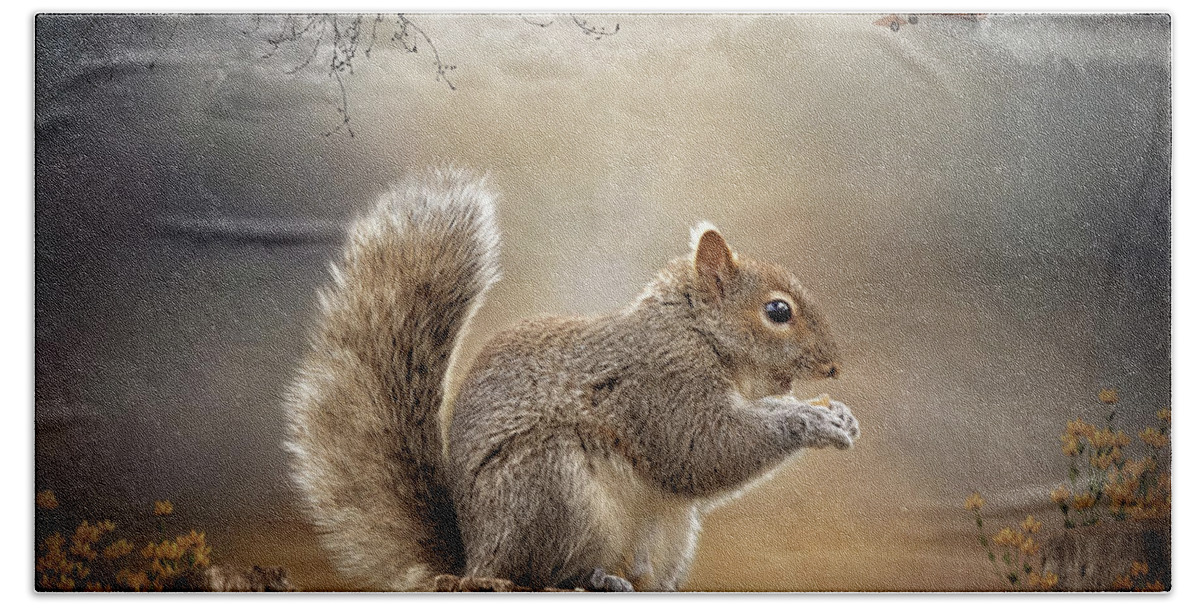 Squirrel Bath Towel featuring the digital art Nibbles by Maggy Pease