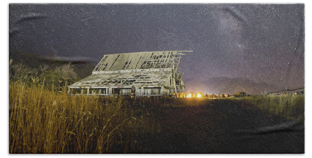 Barn Hand Towel featuring the photograph Night Barn by Wesley Aston