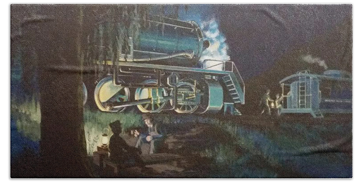 Train Bath Towel featuring the painting Night Crew by Donald Presnell