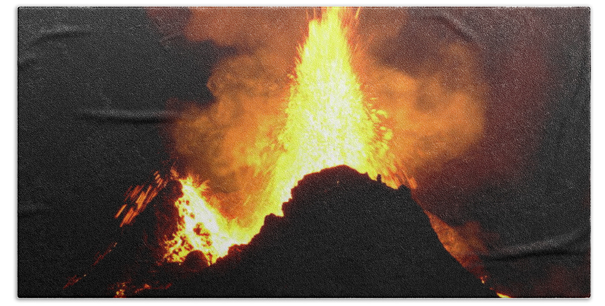 Volcano Bath Towel featuring the photograph Night fire #2 by Christopher Mathews