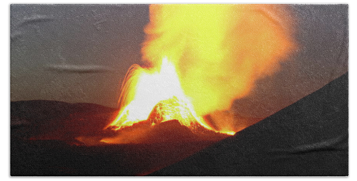 Volcano Hand Towel featuring the photograph Night fire #3 by Christopher Mathews