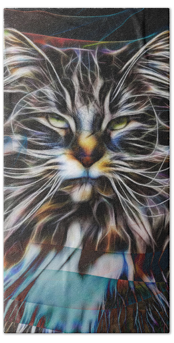 Cat Bath Towel featuring the digital art Night Hunter by Studio B Prints