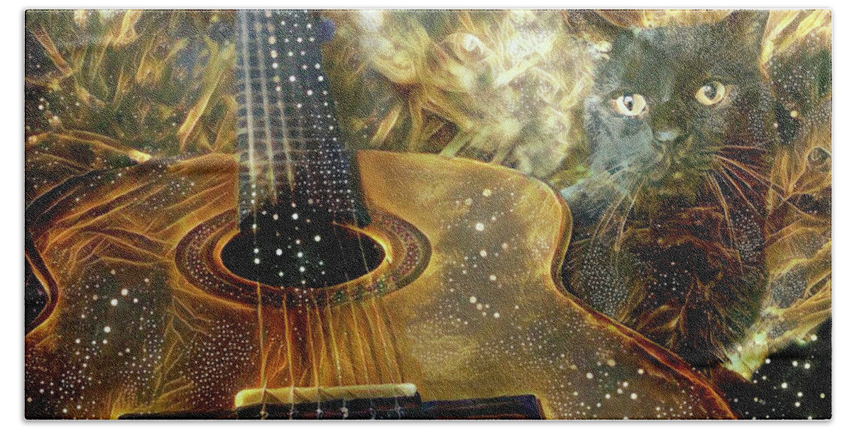 Guitar Bath Towel featuring the digital art Night Moves by Peggy Collins