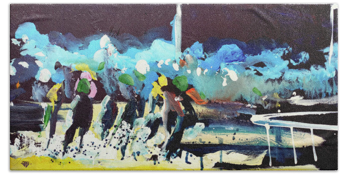 Kentucky Horse Racing Bath Towel featuring the painting Night Race by John Gholson