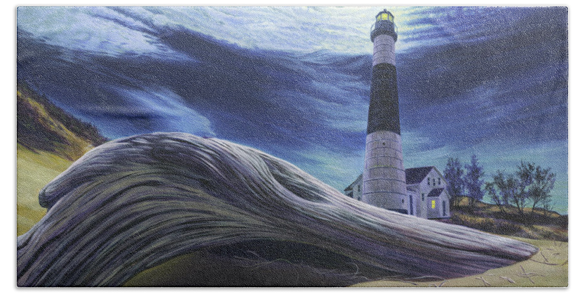 Painting Bath Towel featuring the painting Night Watch at Big Sable Lighthouse by Garth Glazier