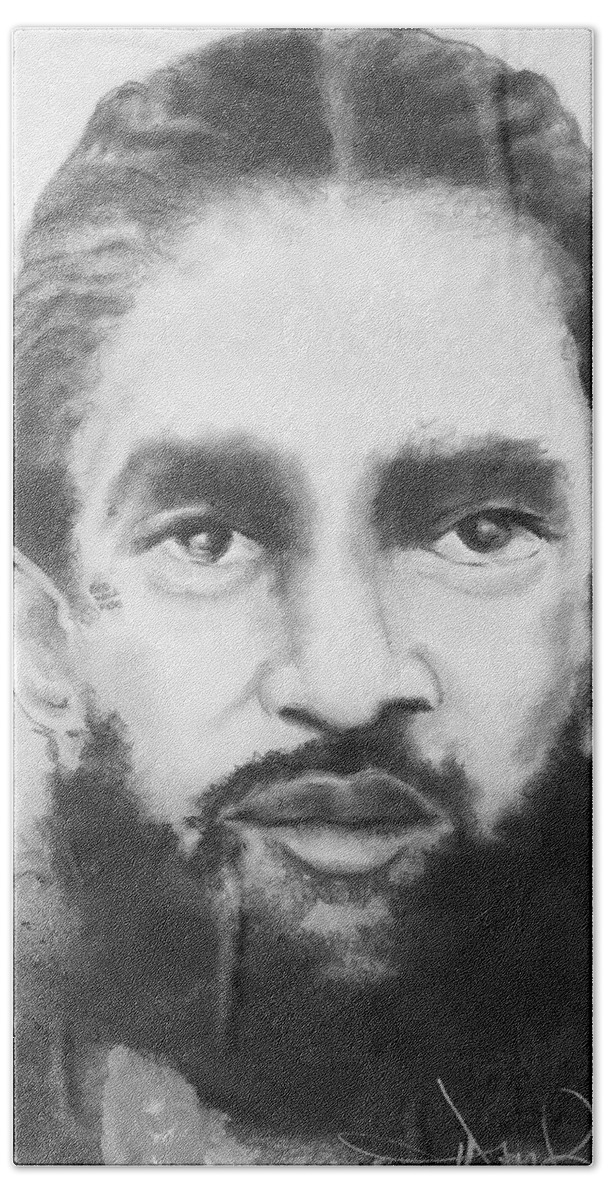  Hand Towel featuring the drawing Nipsey by Angie ONeal