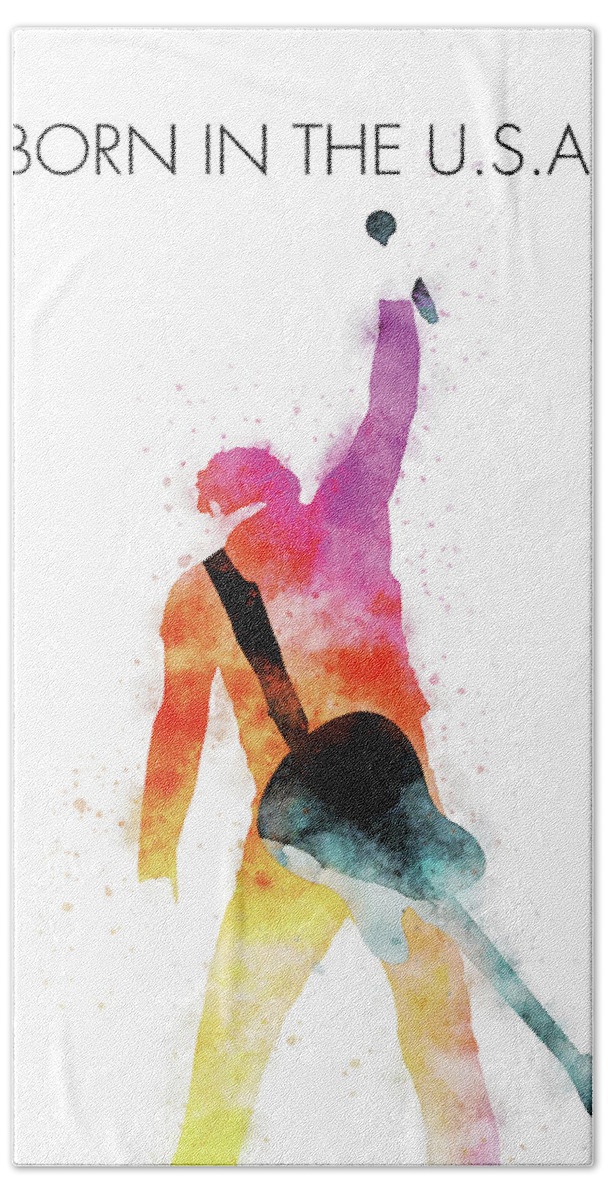 Bruce Hand Towel featuring the digital art No017 MY Bruce Springsteen Watercolor Music poster by Chungkong Art