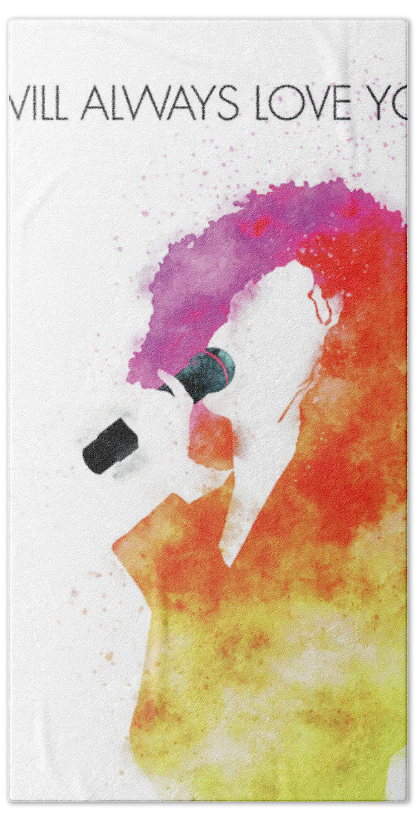 Whitney Hand Towel featuring the digital art No108 MY Whitney Houston Watercolor Music poster by Chungkong Art