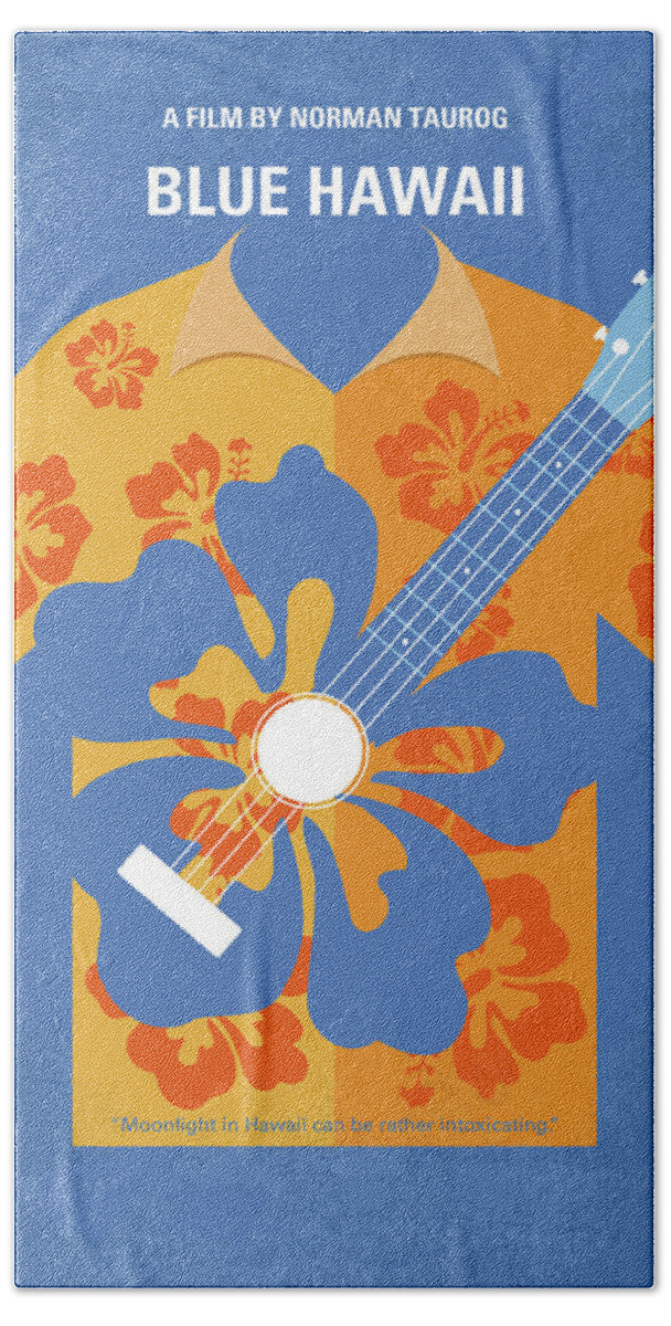 Blue Hawaii Hand Towel featuring the digital art No1204 My Blue Hawaii minimal movie poster by Chungkong Art