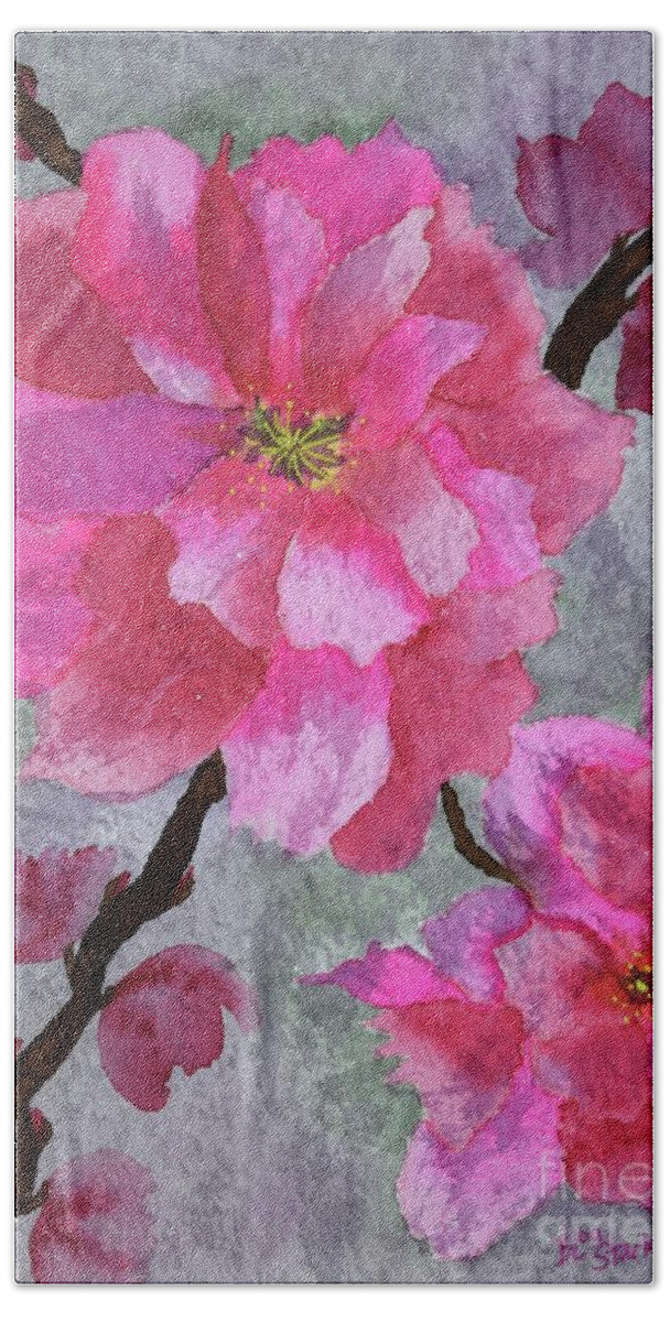 Barrieloustark Hand Towel featuring the painting No.2 Cherry Blossoms by Barrie Stark