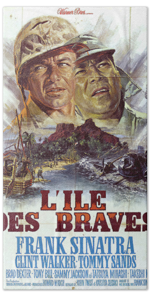 None Hand Towel featuring the mixed media ''None But the Brave'', with Frank Sinatra, 1965 by Movie World Posters